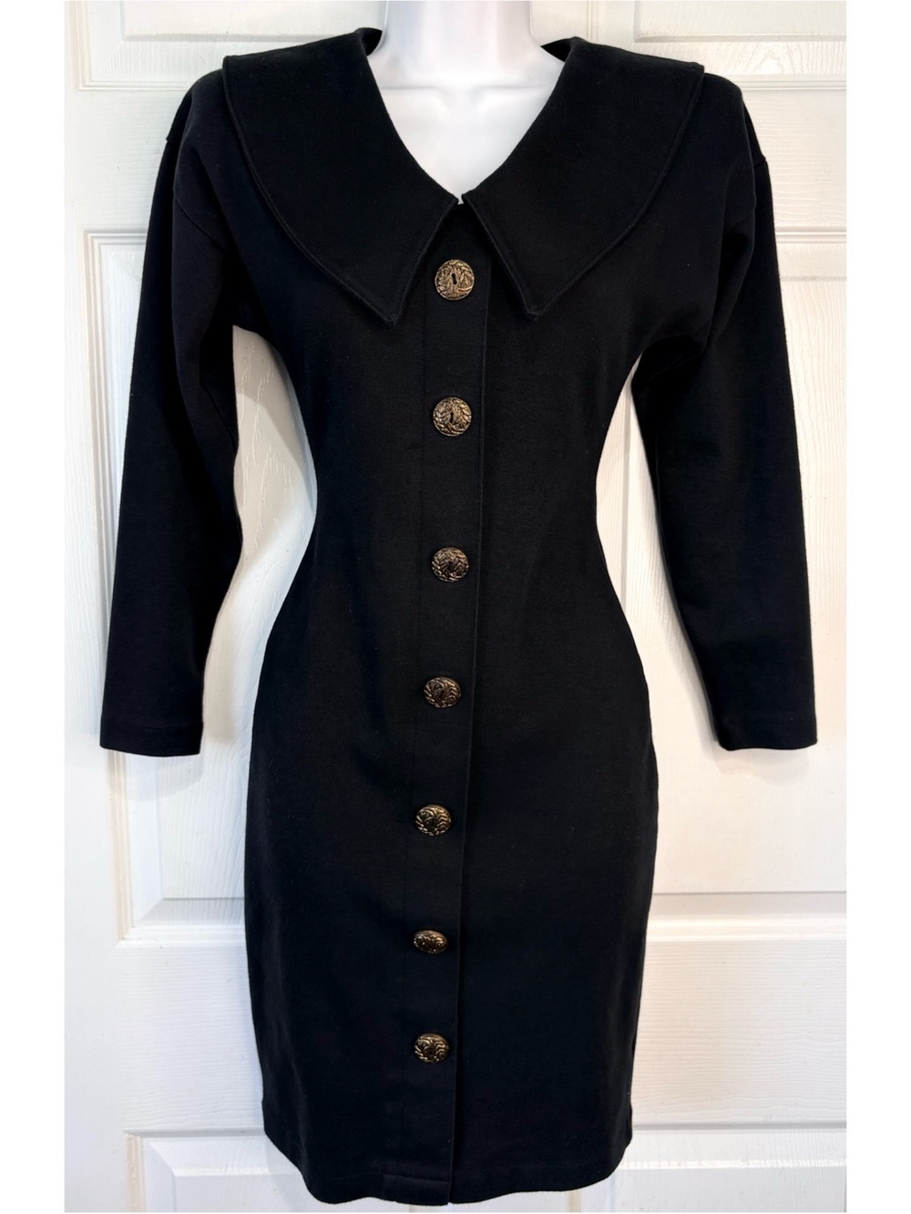 90s EXPRESS Compagnie Int Ponte Knit Long Sleeve Button Down Midi Dress XS